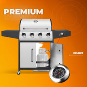 BBQ 5 in 1 - Barbecue op gas - Zilver - Thermostaat - Olievanger accessoires - Gasgrill met zijbrander