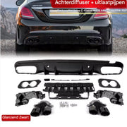 Achterdiffuser - Voor Mercedes C-Klasse W205 Sedan AMG C43 (2014-2021) - Zwart - Ronde Uitlaat Tips - Auto Accessoires
