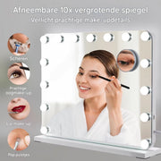 Make up spiegel met verlichting - 20 dimbare LED lampen - Zwart - Voor bureau - 20 Dimbare LED-lampen - 3 kleuren - Vierkant