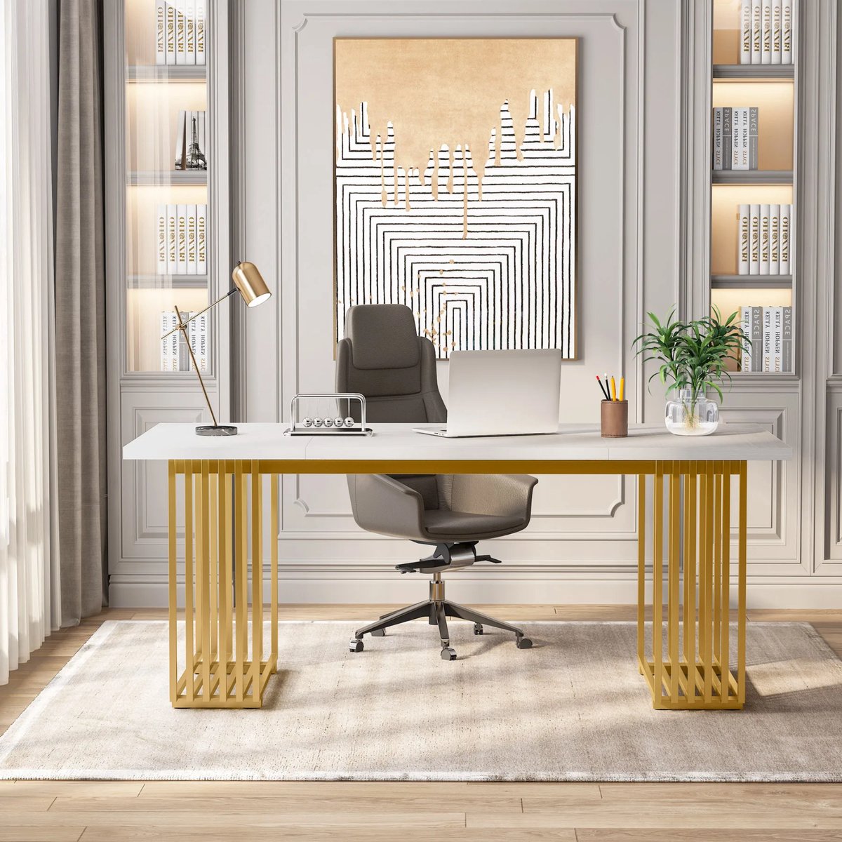 Bureau Ceylix - Modern 180 x 79 x 78 cm - Stijlvol Computerbureau Marmerlook - Voor Thuis en Werk