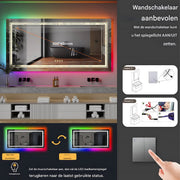 Badkamerspiegel Luvio Fioren - Met RGB verlichting - 60x80cm - Rechthoekig - Voor Badkamer, Make-up & Wandmontage - Dimbaar licht