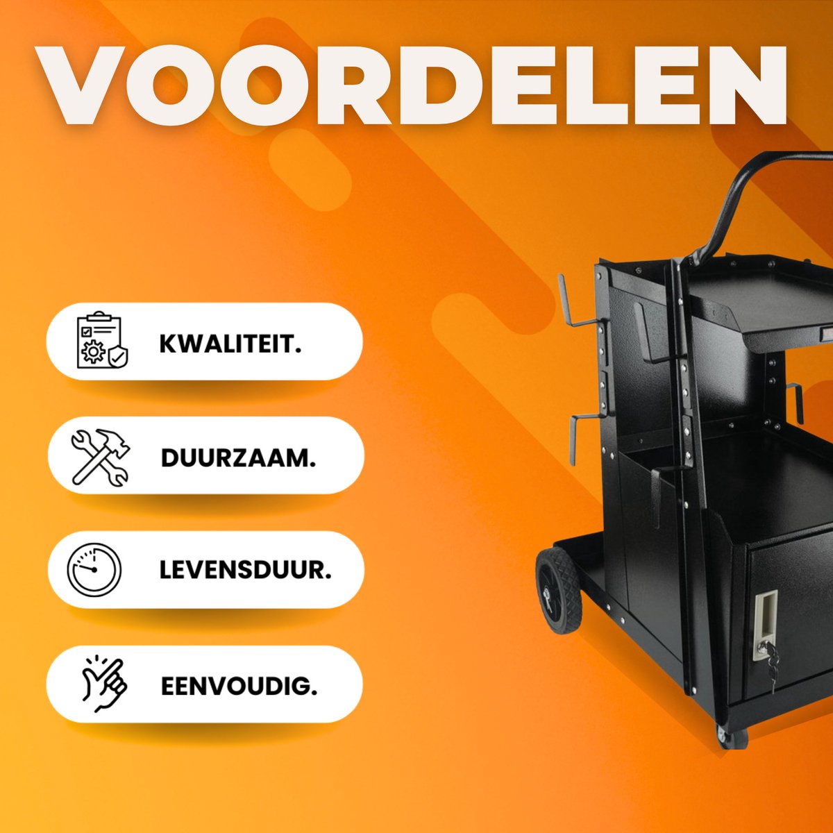 Lastafel 2 schappen - Laswagen - Laskar - Voor lasapparaten - Lastrolley - met 2 gasfleshouders - max 120kg