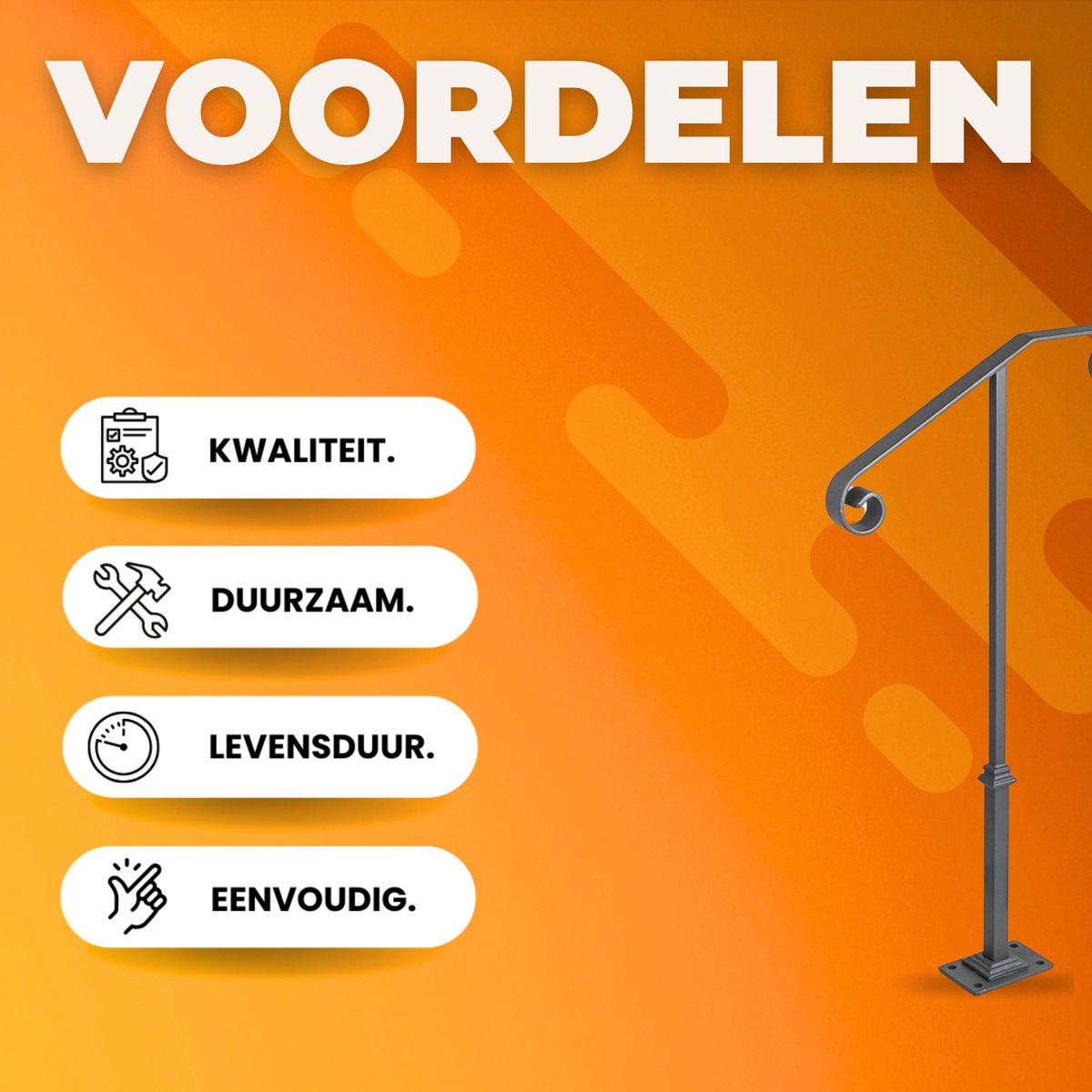 Smeedijzeren Leuning - Trapleuninghouders - Voor 1-2 Treden - 36" Hoog - Zwarte Trapleuning