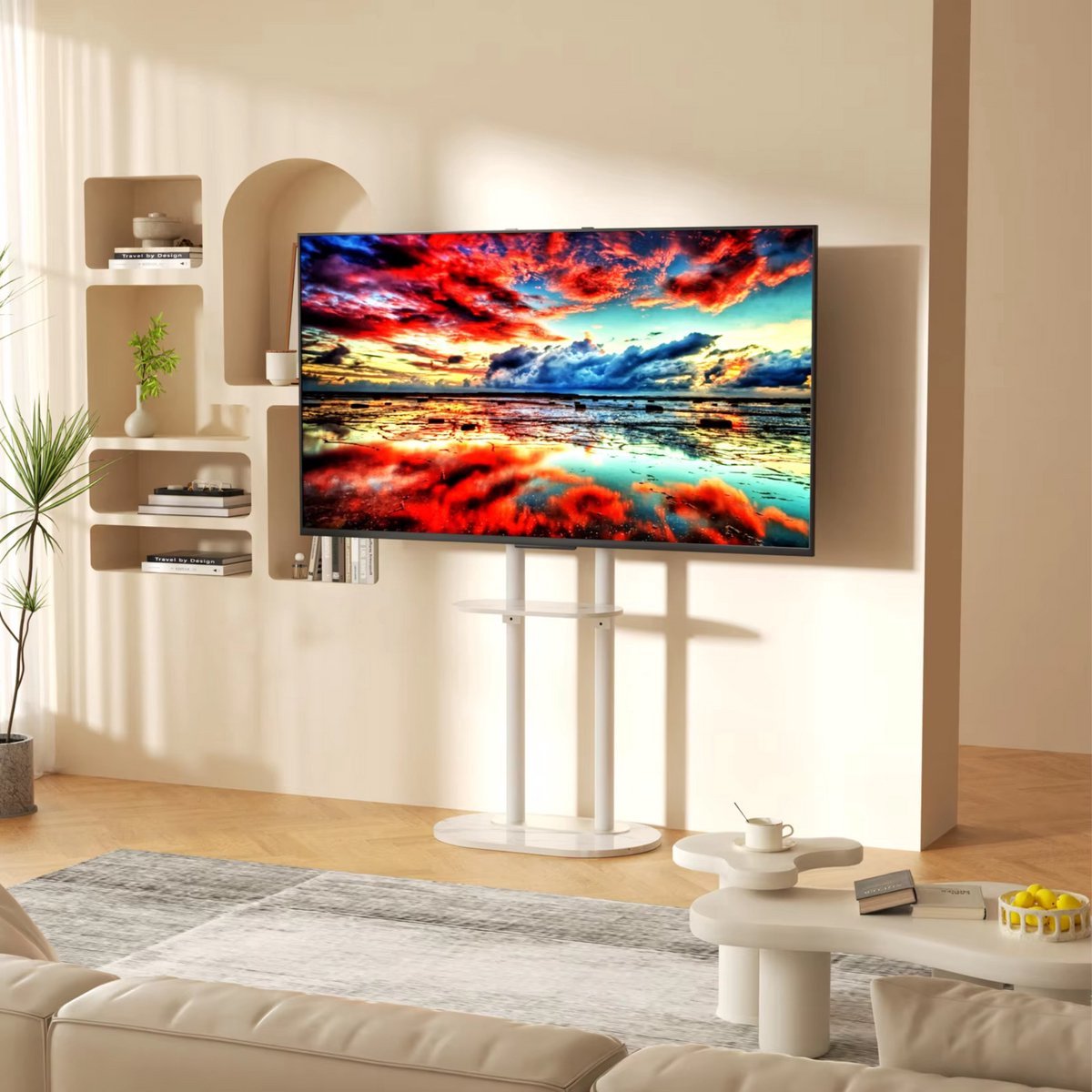 TV vloerstandaard Luxe Opulence - 40-75 inch - Wit - Standaard beugel - Staand - Robuust - In hoogte verstelbaar - 40KG