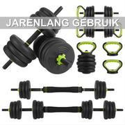 Verstelbare Halterset - Haltergrepen - Verstelbare dumbbells - Voor Thuisgym & Fitnessoefeningen - Dumbbell, Halter, Kettlebell & Push-Up Set - Multifunctioneel Trainingsgewicht - 20kg