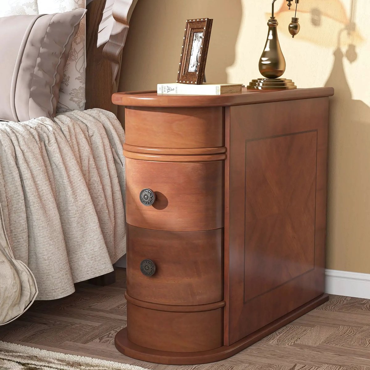 Vintage bijzettafel met lade - Massief hout - Voor slaapkamer of woonkamer - Nachtkastje