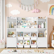 Speelgoedopbergkast – Kinderspeelkamer - Kinderboekenkast – Voor kinderen in kinderkamer of speelkamer – 6 verwijderbare dozen en 4-laags boekenplank – Wit