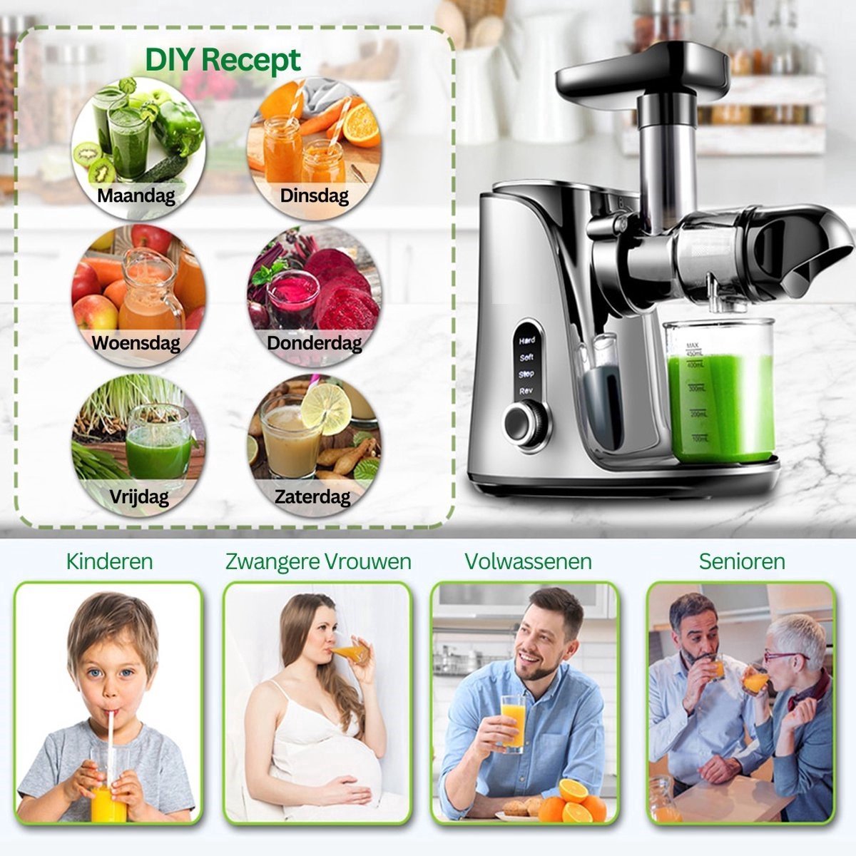 Happyment Slowjuicer PRO - Sapcentrifuge Met Led Display - Grijs - 500ml - Anti Slip