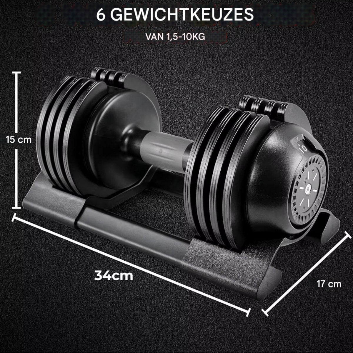Verstelbare Halters - Halterset van 10 kg met Rek - Snel Verstelbare, Veilige Grip Gewichten voor Compacte Handgewichten - 2 stuks