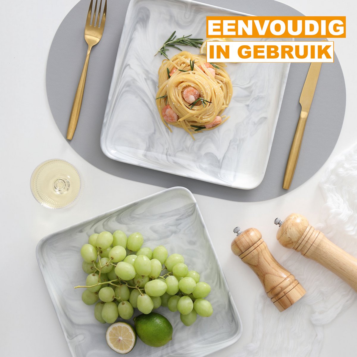 Dynastic Bordenset – 4 persoons – Marmerlook Keramisch – Eetborden – Breakfast Plates