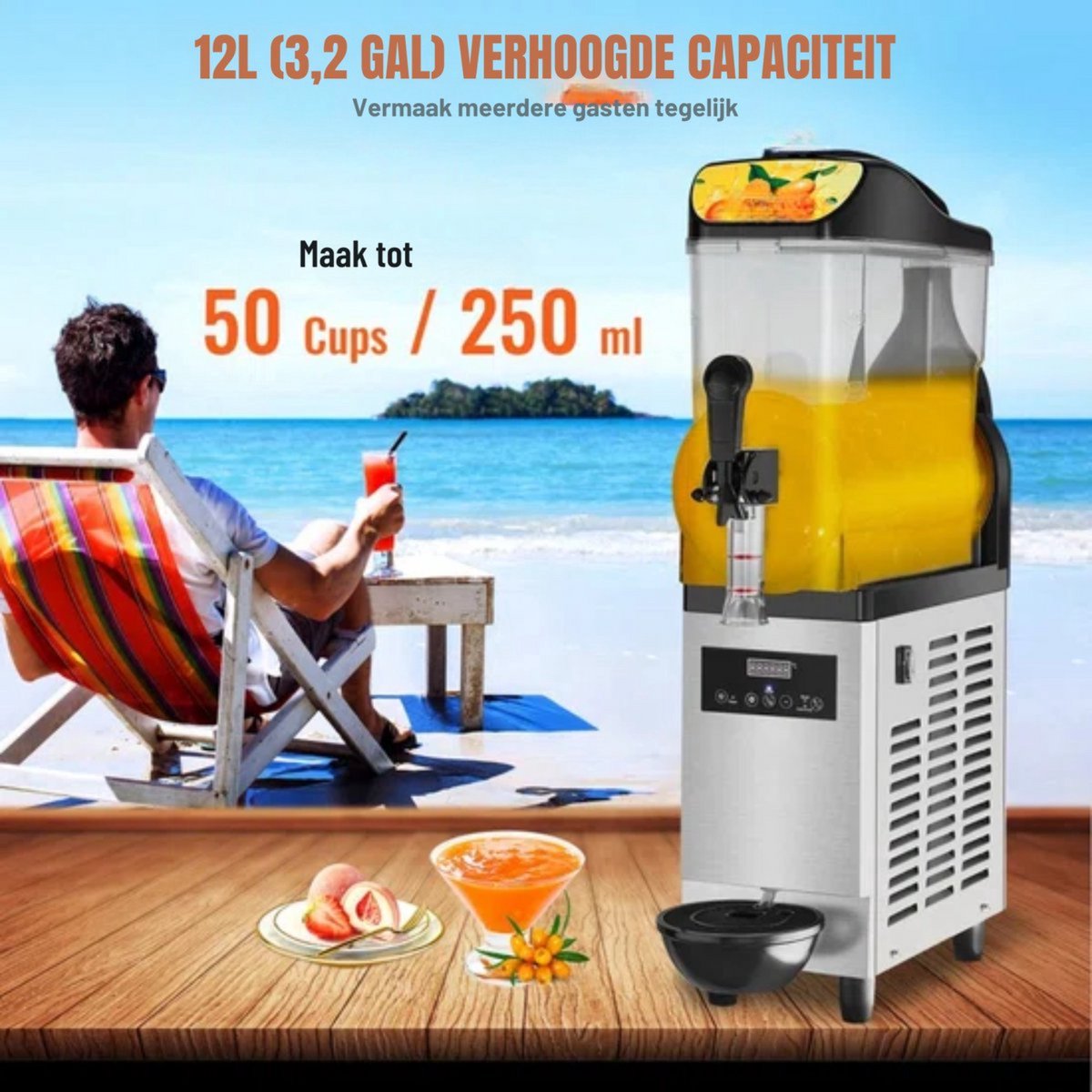 Professionele Slush puppy - 12L - Voor Ijskoude Drankjes – Frozen drink maker van Roestvrij Staal – Horeca Kwaliteit