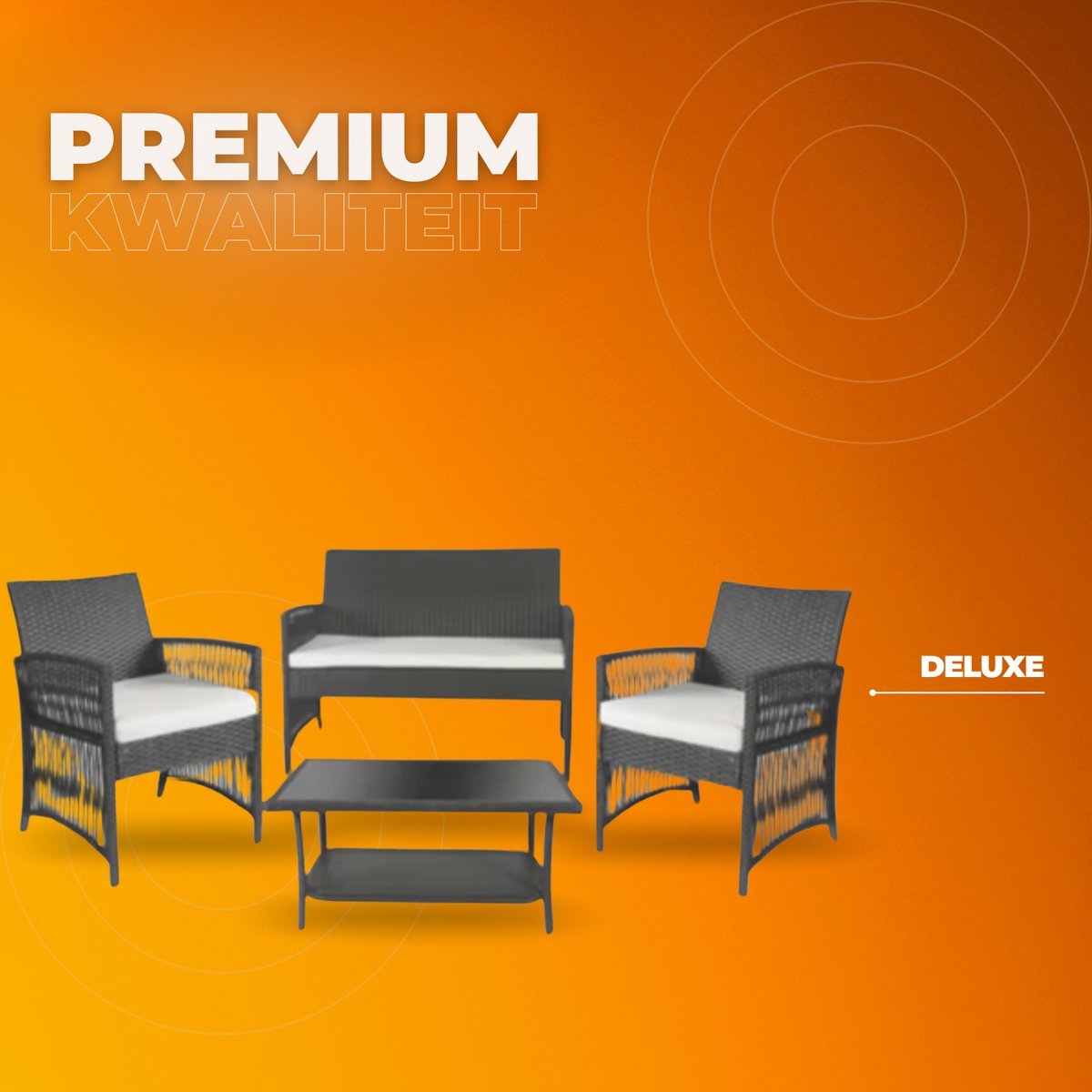 Rotan Tuinmeubelen Set Valora - Voor Buiten en Balkon - 4 Stuks - Rotan Patio Meubelen - Weven Rieten Sofa Set met Kussens en Glazen Tafelm - Donkergrijs