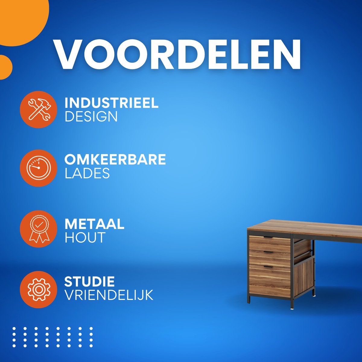 Computerbureau - Bureau met lades - Werktafel - Voor studeren of werken - 3 lades - Walnut