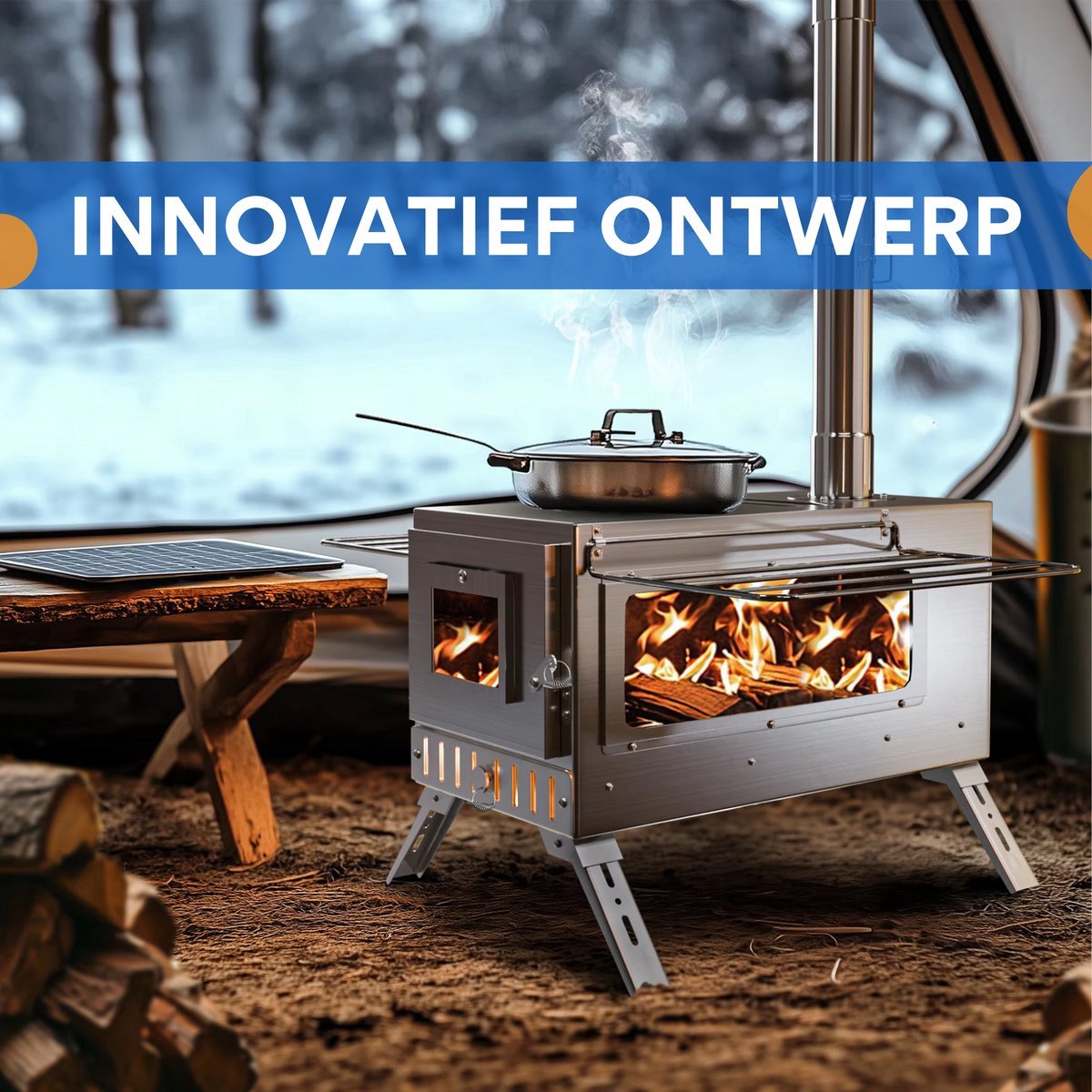 Campingkachel Fioren - Campingtent Houtkachel - Kooktoestel - Voor Buitenverwarming - Pannen - Grill - RVS