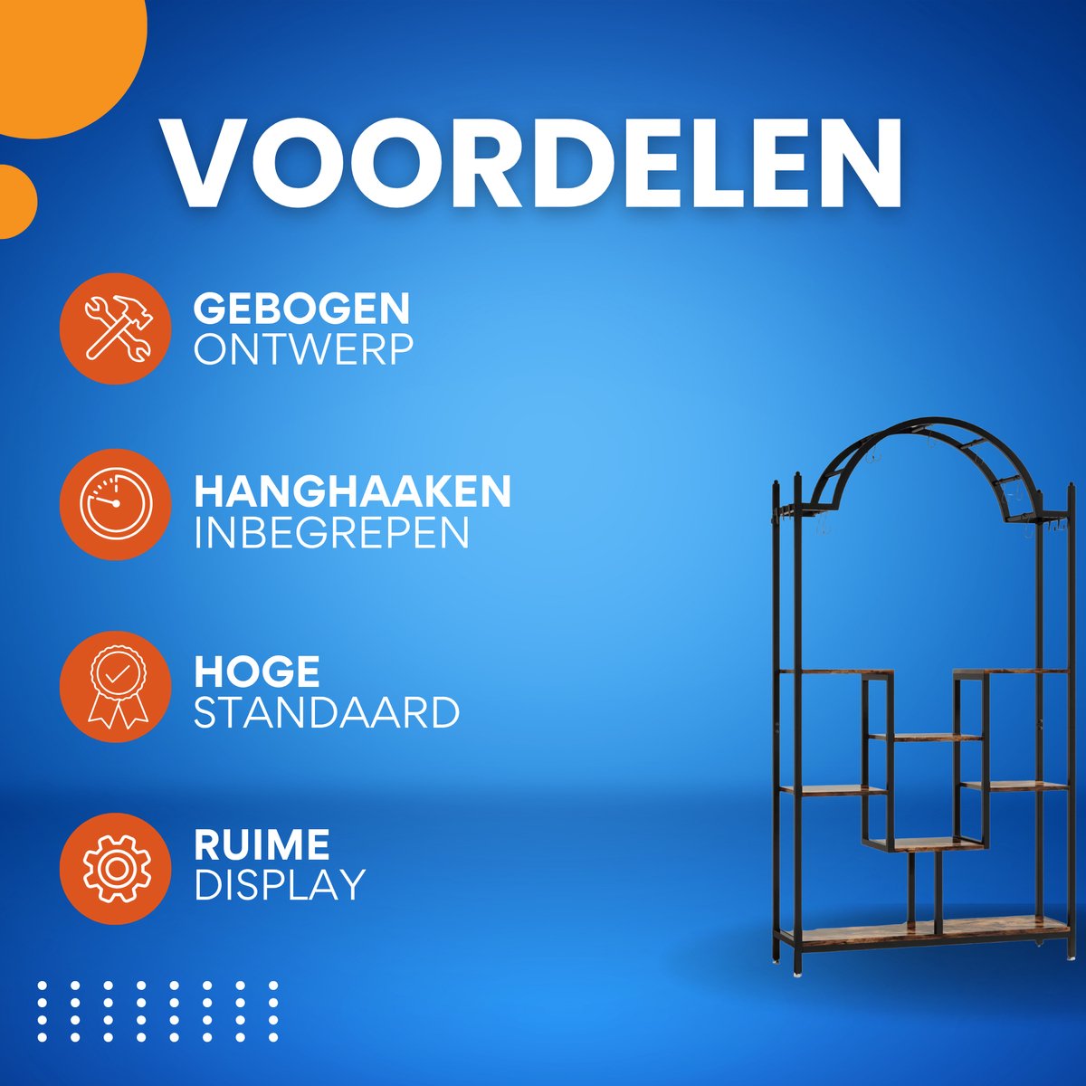 Plantenstandaard Vexal - 5 lagen - Gebogen Metalen Plantenrek - 190 cm hoog × 100 cm breed × 30 cm diep - Met Hangende Haken - Grote Bloemen