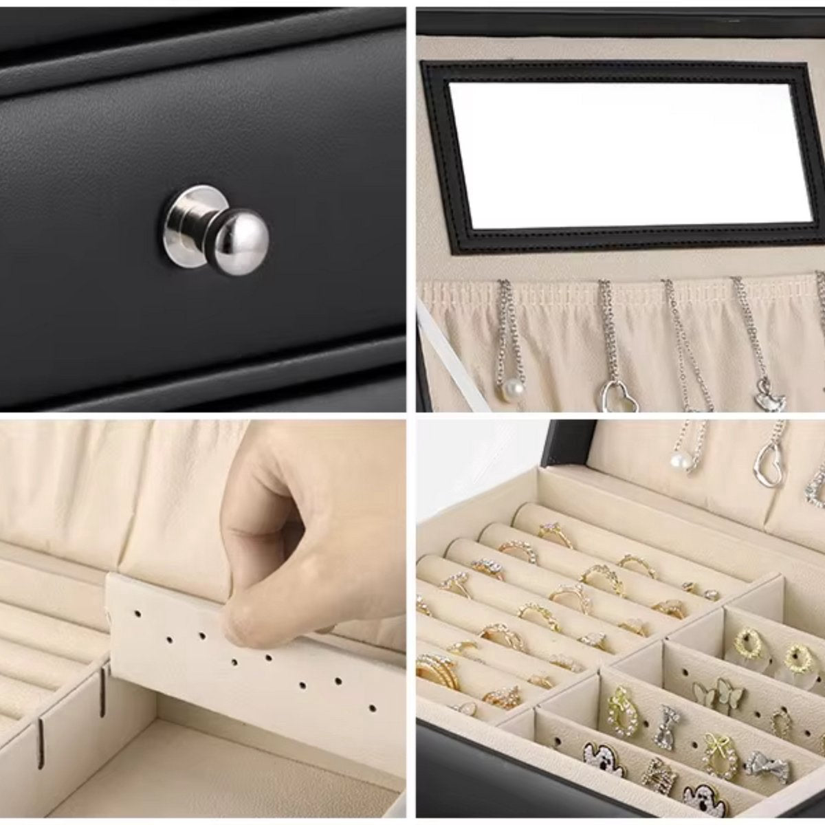 Sieradendoos Tavien - Juwelendoos - Sieradenhouder - Organizer - Juwelenkistje - Dames bijouteriedoos - Sieradenopslag met Lades voor Kettingen, Horloges, Ringen, Oorbellen en Armbanden - Zwart