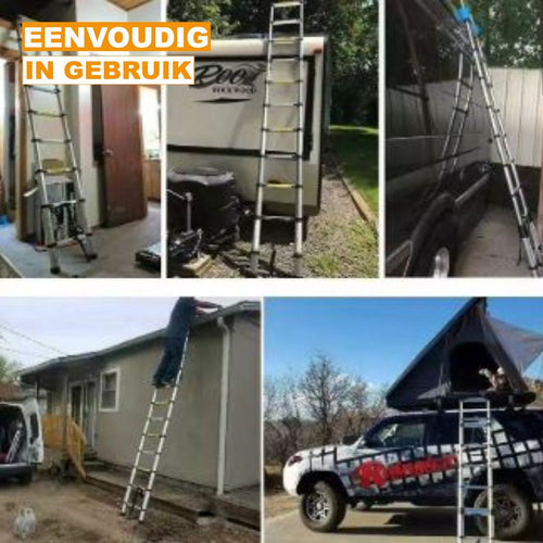 Aluminium Telescopische Ladder Glorino - Vouwladder met Antislipvoeten - Multifunctionele Verlenging - Rechte Ladder voor Loft