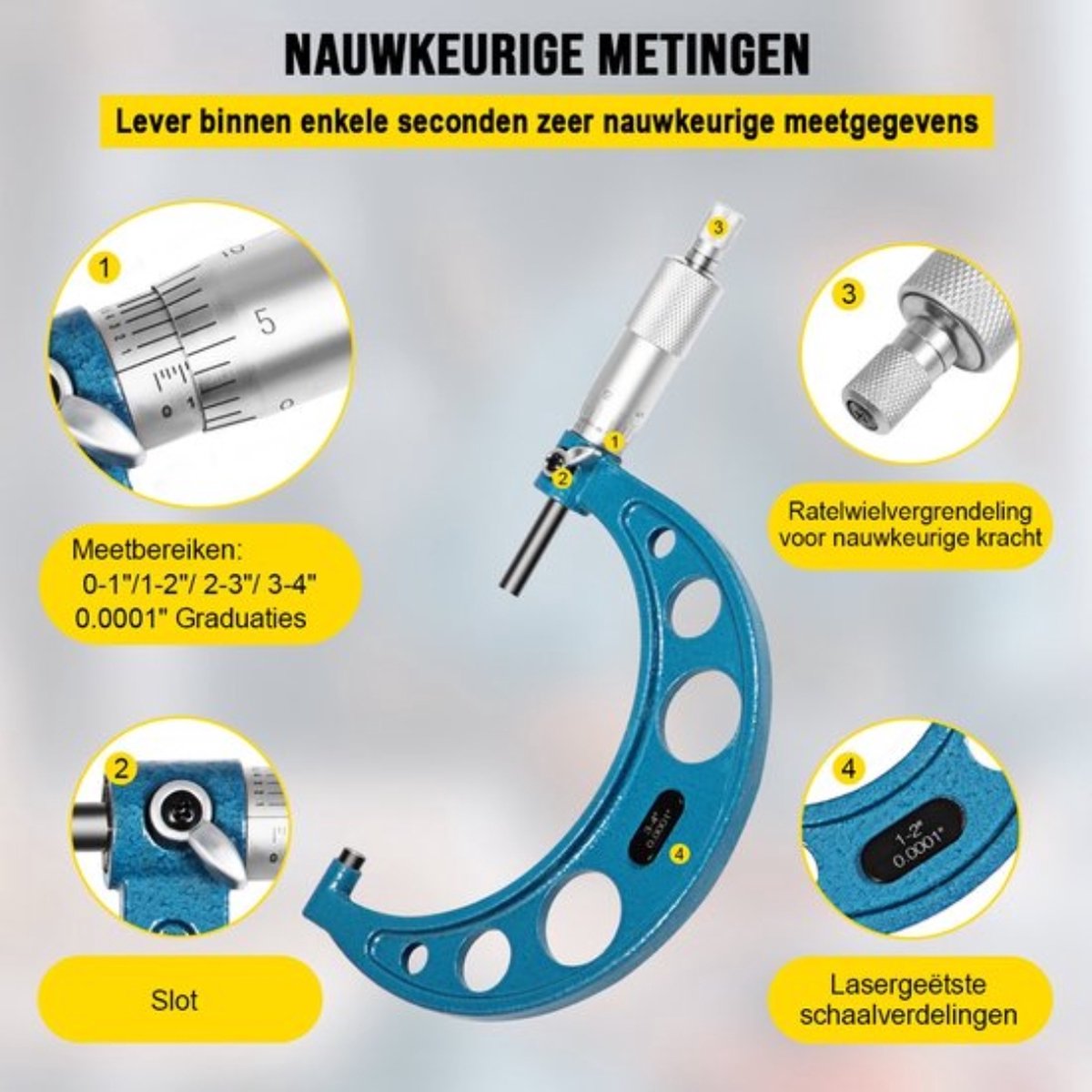 Happyment Micrometer PRO - 4 in 1 - Meetklok - RVS - Opbergdoos