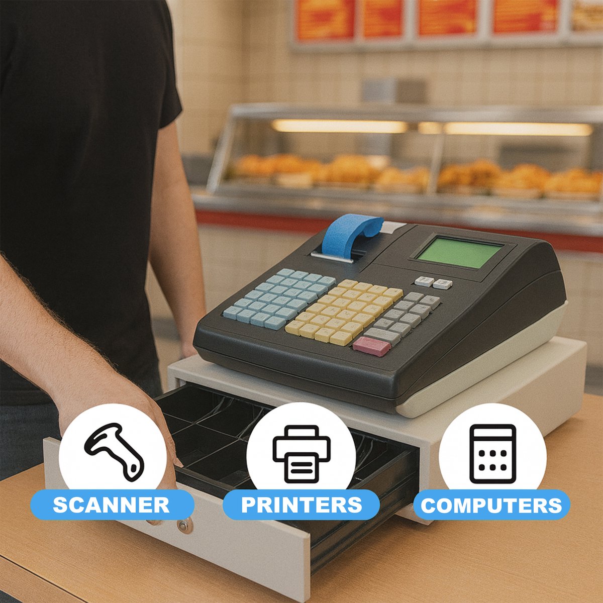 Kassa - 48 toetsen elektronisch kassa - Kassasysteem horeca - Met contant geldlade voor winkel - Zwart/Wit