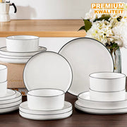 Golden Serviesset – Serviesset – 4 persoons – 12 delig – Zwarte Rand Keramisch – Ontbijtborden – Elegant tafelservies