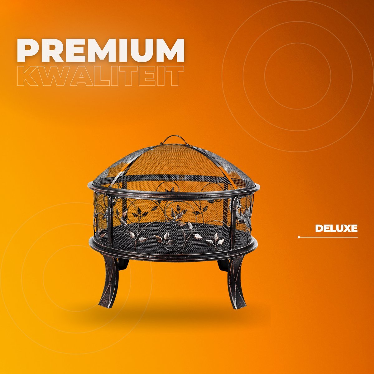 Vuurkorf Valora met vonkenbeschermer - Tuinbarbecue - Vuurschaal - Terrashaard - Rookbarbecue - Voor Buiten BBQ - Voor tuin, terras en winterverwarming - Retro tuinhaard inclusief poker- en houtskoolrooster - Ø71 cm