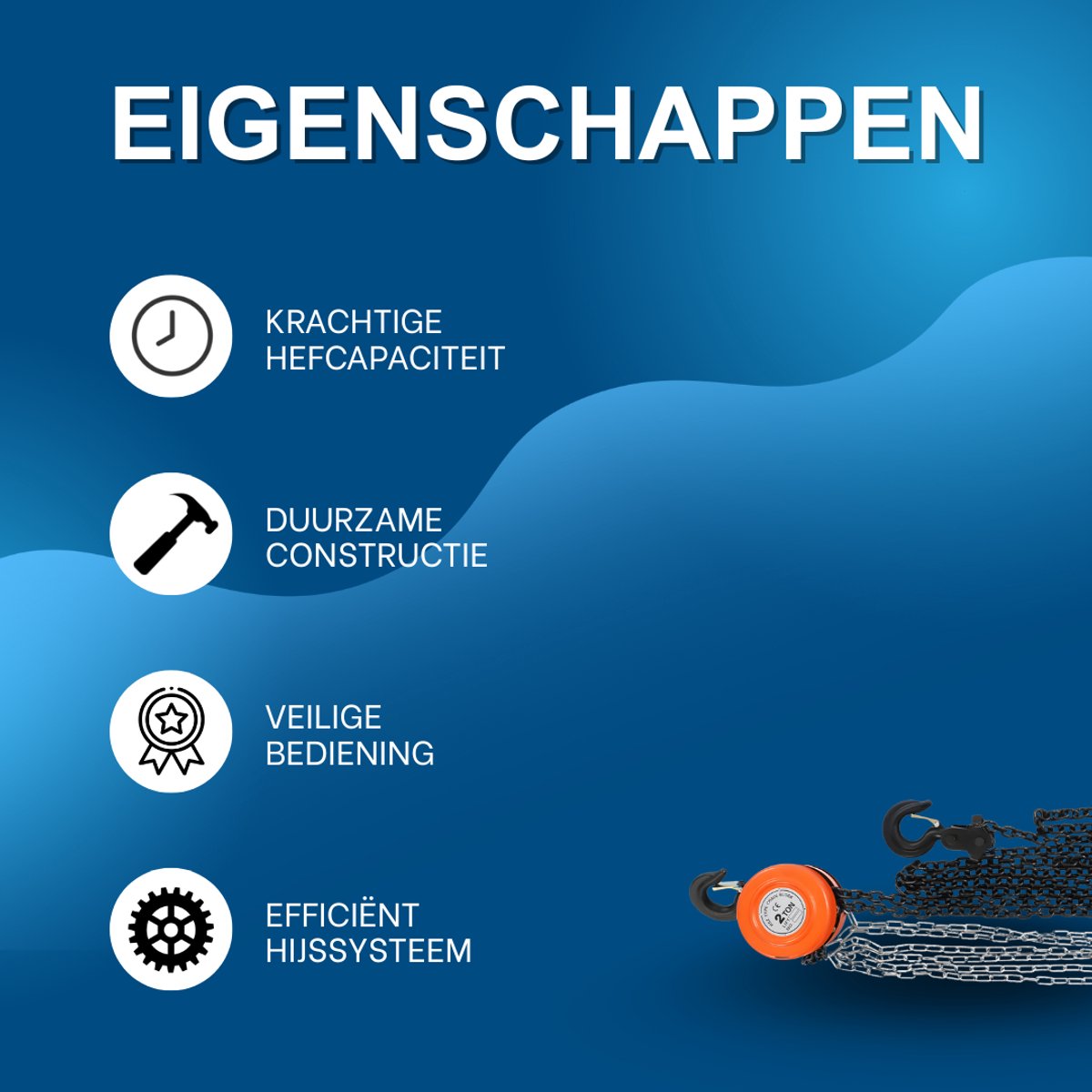Handkettingtakel - Voor hijsen en tillen - Handmatige kettingtakel - Capaciteit 2000 kg