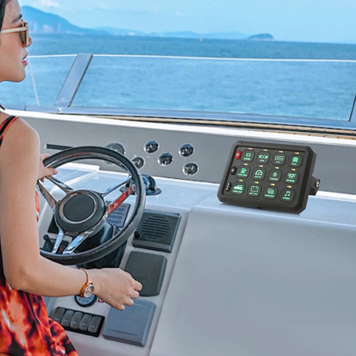 12-Voudig Schakelpaneel met App-Bediening - 12V/24V - Instelbare Helderheid & Lichtkleuren - IP65 Waterdicht - Voor Auto, Boot & Vrachtwagen
