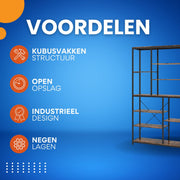Boekenkast industrieel - Voor woonkamer, slaapkamer of kantoor - Opbergkast - 200cm - Vakkenkast - Bruin