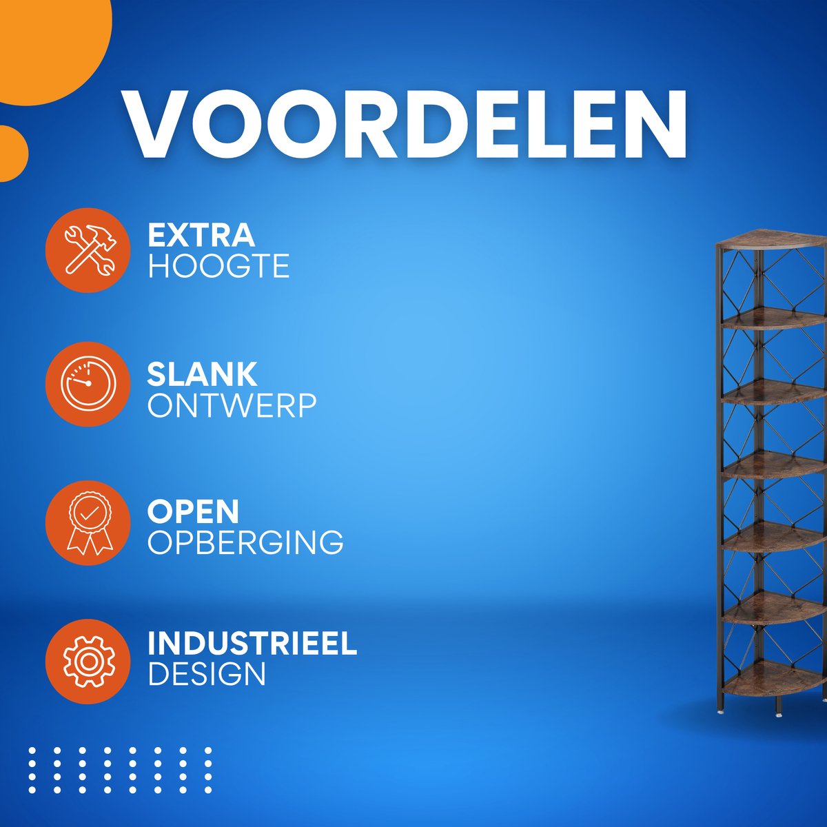 Hoekkast Valido - Boekenkast - 7 lagen - Hoekboekenplank - Hoekkast -200cm - Opbergrek - Hoekmeubel