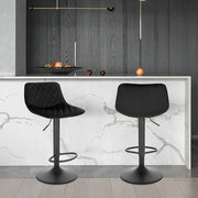Barkruk - Industrial - Zwart - Velvet - Met rugleuning - In hoogte verstelbaar - Set van 2