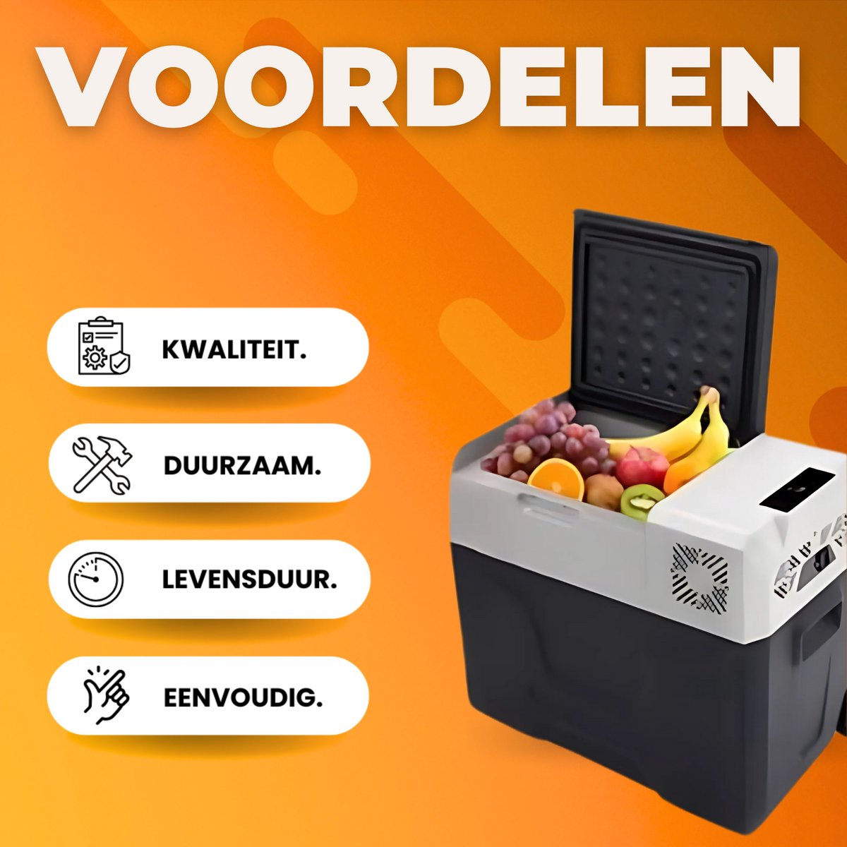 Auto Koelbox met Compressor – 50L Draagbare Koelkast met LCD Display – 12/220V Campingkoeler