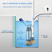 Dompelpomp - 6000L/u - Waterpomp Vuil water - 2200W - Elektrisch Tuinpomp - Met vlotter