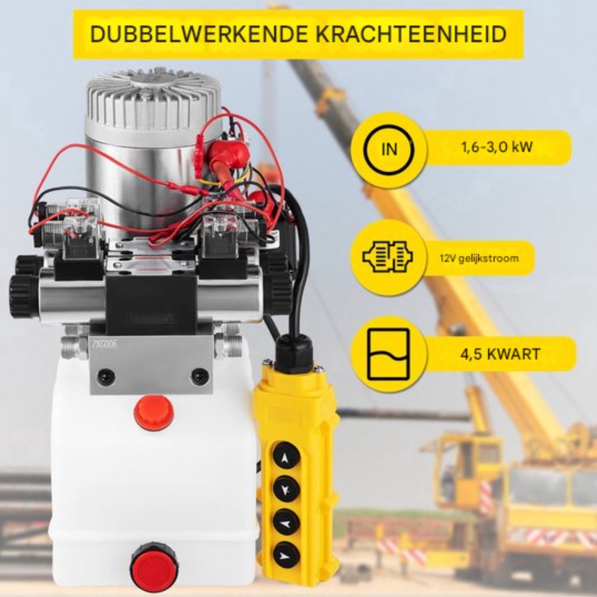 Hydraulische pomp - 12V - Dubbelwerkend - Dump trailer pomp lift - Heftruck - 4,5L reservoir - Voor heftoepassingen