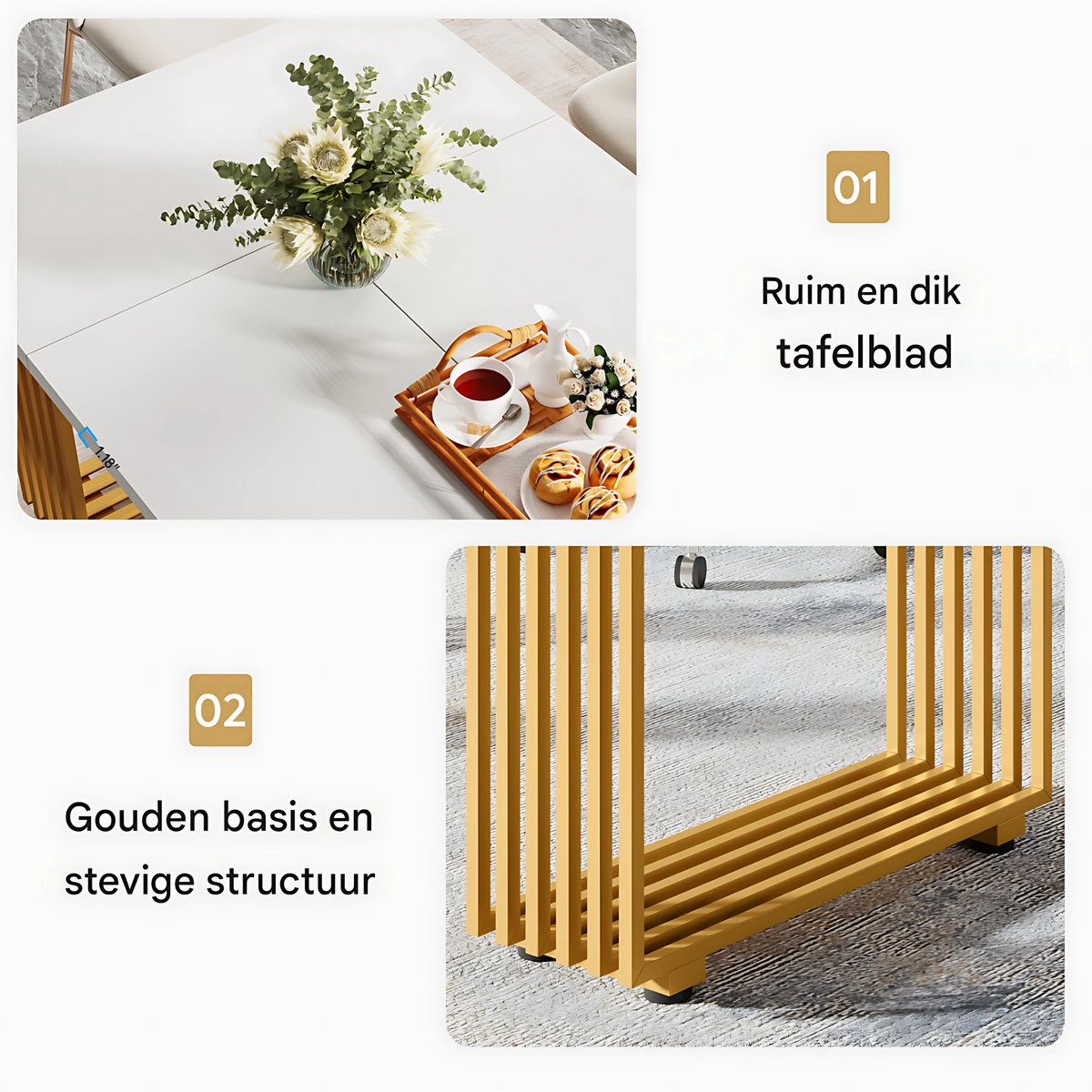 Moderne eetkamertafel Novio - Woonkamer -Marmerlook Blad - 160cm