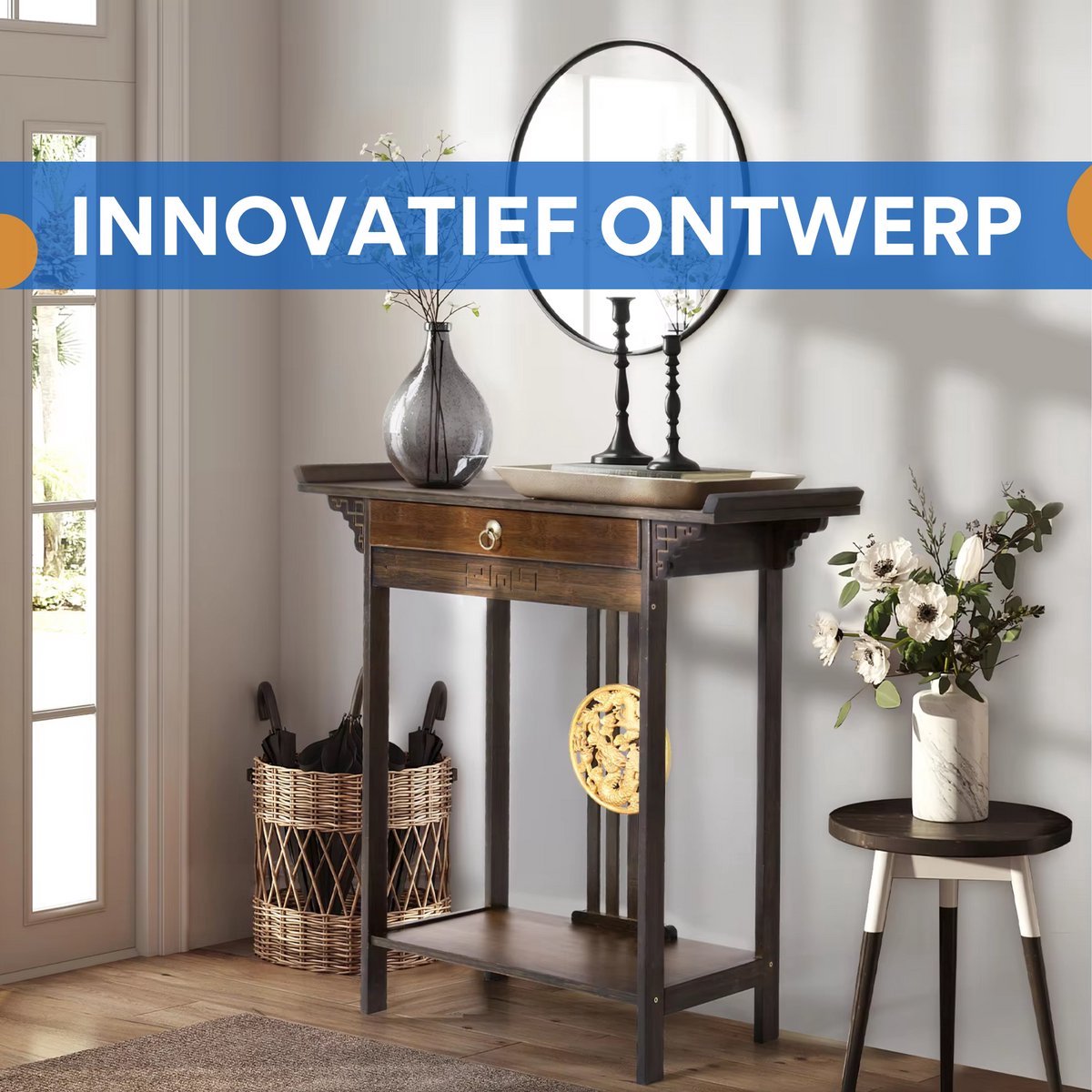 Vintage Vintage consoletafel - Wandtafel met lades - Haltafel - Sidetable - Bruin - 81cm