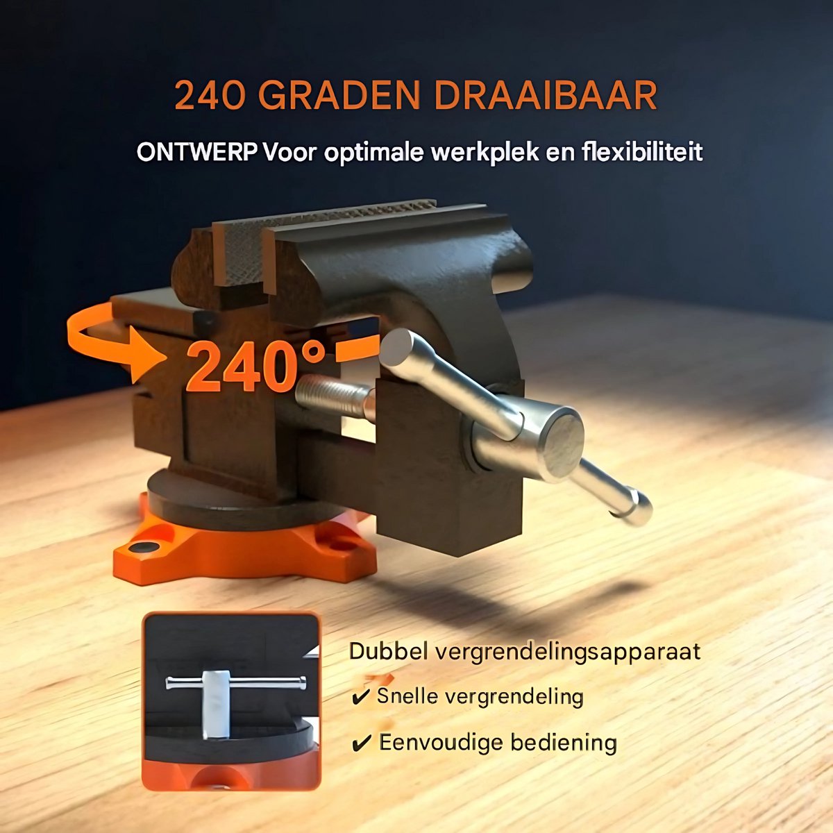 Bankschroef Universeel- Met tafelklem- Draaibaar- Werkbank Klem - 240° Draaibaar Aambeeld - 1,5-4,5 cm Spanbereik