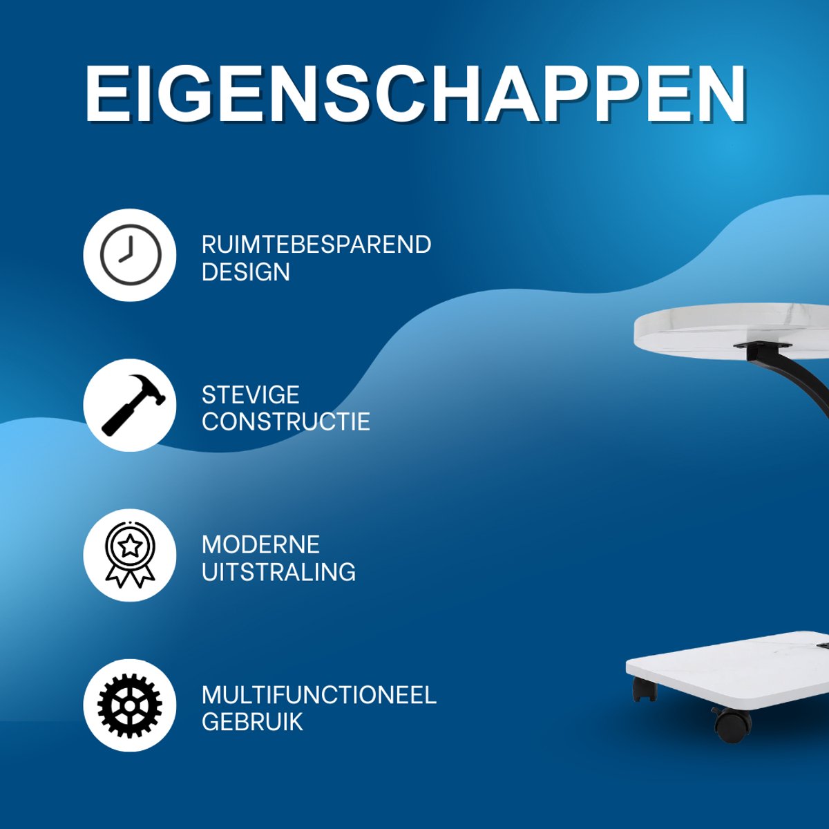 Bijzettafel- Voor Woonkamer / Sofa - C-vormige - Wit