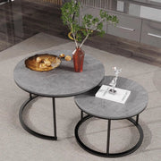 Salontafel Venetia Fioren - Ronde salontafel - Set van 2 - Marmer tafelblad - Bijzettafel woonkamer - Metalen poten - Grijs