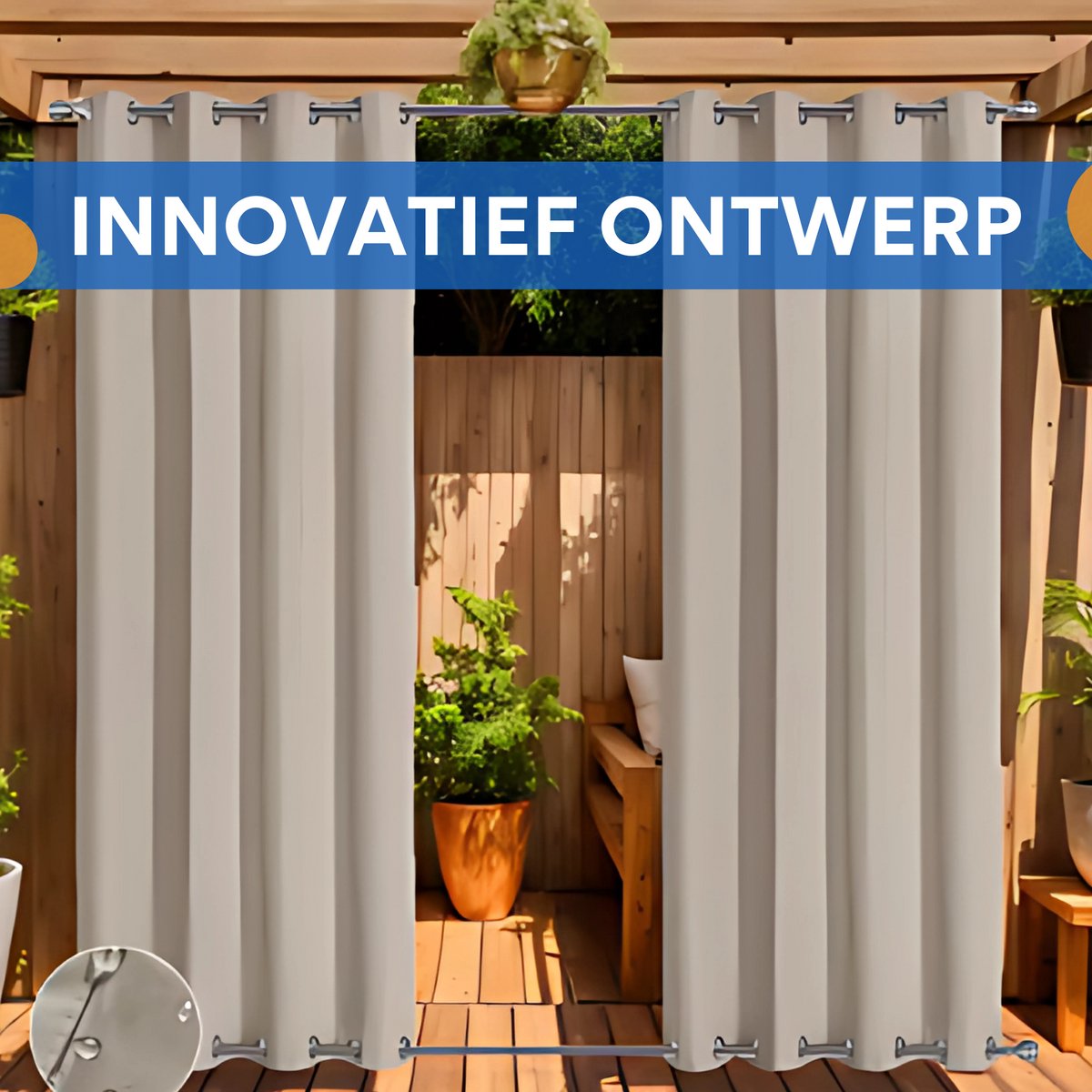 Privacygordijnen - Buitengordijn - Schaduwdoek - Voor Tuin, Veranda of Balkon - UV-bestendig & Zonwerend - Waterdicht Outdoor Design met Doorvoertules - Kleur: Beige-W84xL55in-213x140cm