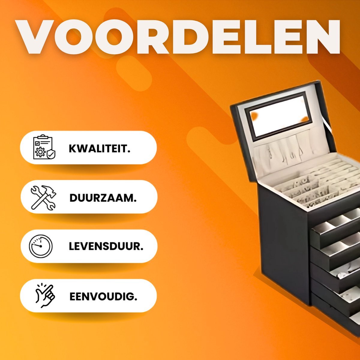 Sieradendoos Tavien - Juwelendoos - Sieradenhouder - Organizer - Juwelenkistje - Dames bijouteriedoos - Sieradenopslag met Lades voor Kettingen, Horloges, Ringen, Oorbellen en Armbanden - Zwart