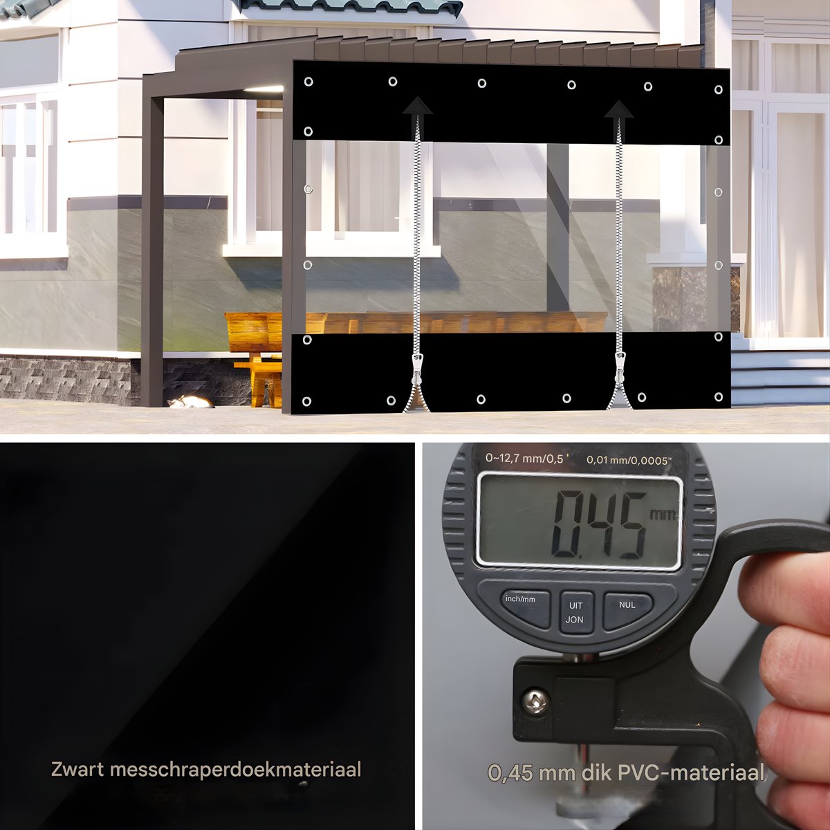 Zeildoek 300x300cm - Verranda - Dekzeil - Overkapping - Voor Terras, Pergola & Tuinhuis - Waterdicht - Wind - Donkergrijs