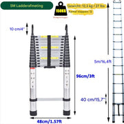 Telescopische Loft Ladder Nata - 5M - Opvouwbare Trapladder - Uitschuifbare Aluminium Ladder - Draagbaar - EN131 - Max. Belasting 150kg/330lb
