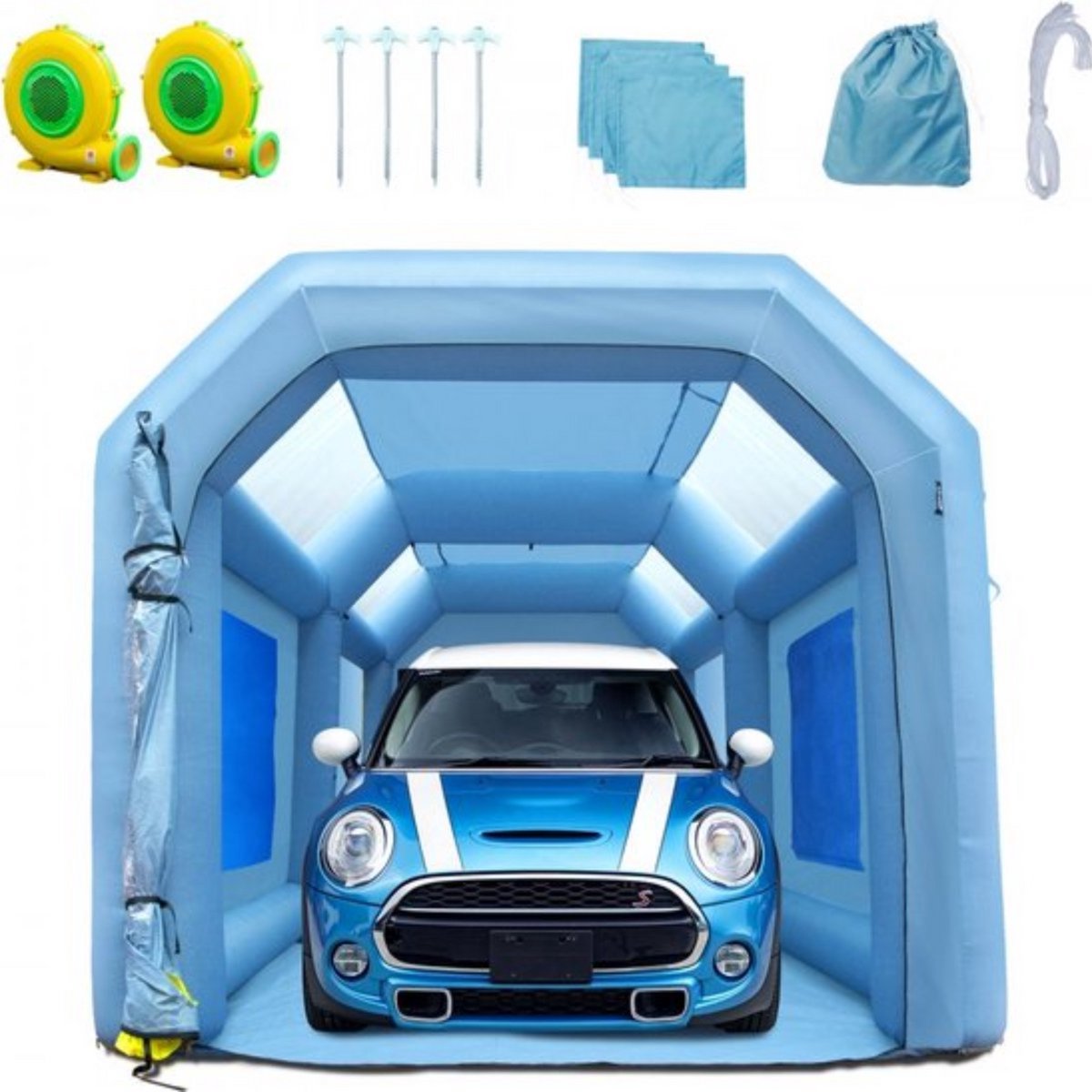 Opblaasbare spuitcabine - incl. lucht filtersysteem - Verfspuit tent – 5 x 2,2 x 2,1 m - 480W/750W Anti-Spray - Airbrush - Spray booth - Opvouwbaar