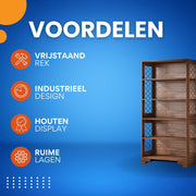 Boekenkast Nero - Bruin - Met 6 Lagen - Boekenrek Opbergrek - Voor Woonkamer, Slaapkamer of Kantoor