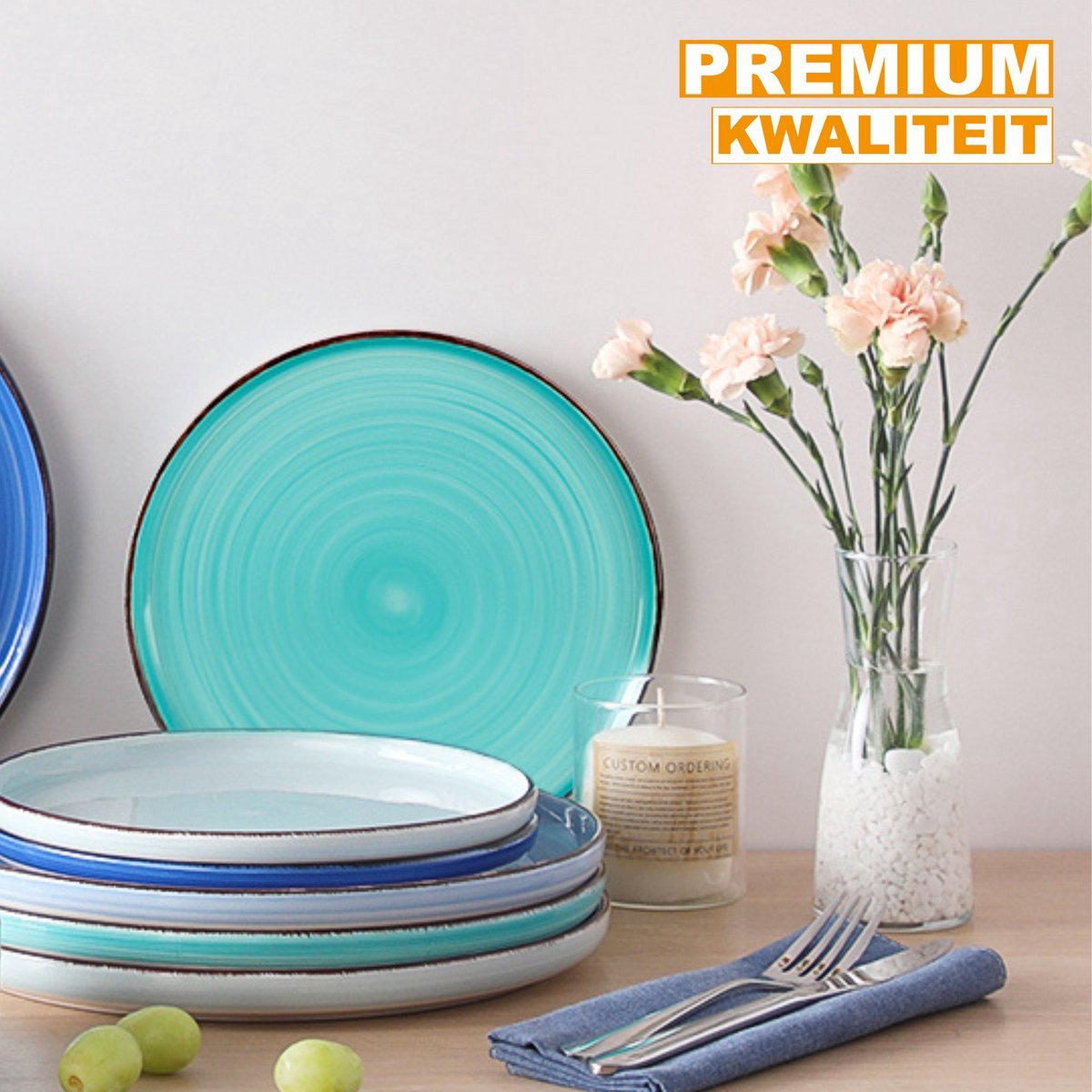 Lucarno Serviesset - 12 delig - 4 persoons - Blauw - Dinerborden - Bordenset - Diepe borden - Ontbijtborden - Servies - Keukenservies