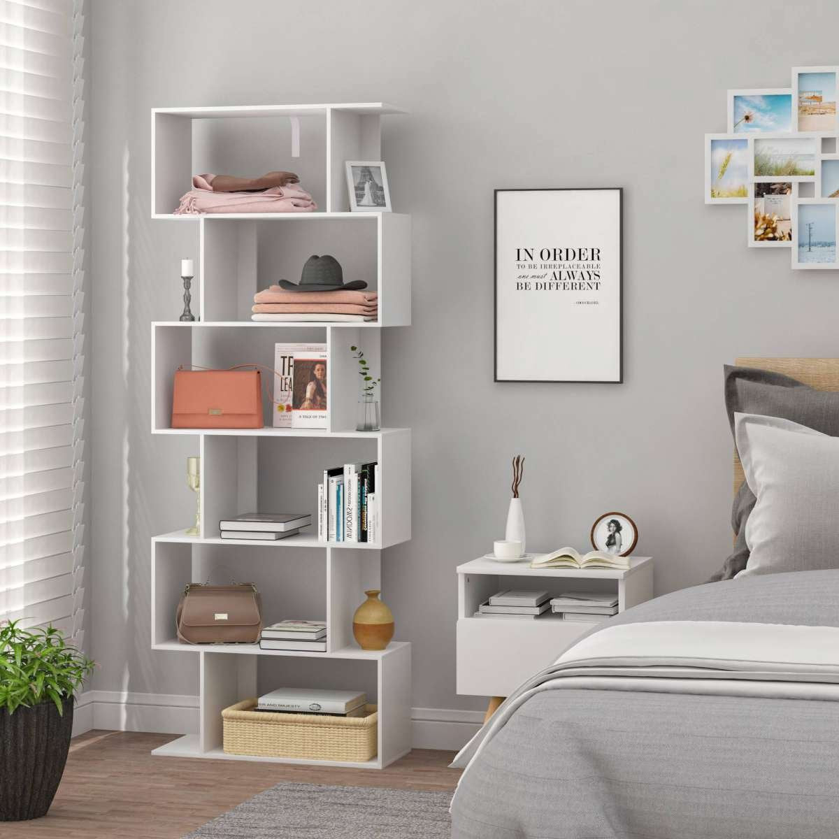 Happyment Boekenkast Daggo OPEN - 6 Vakken - Wit - Boekenkast - Boekenrek - Woonkamer, slaapkamer en kinderkamer - Hout - 60x23.5x160CM