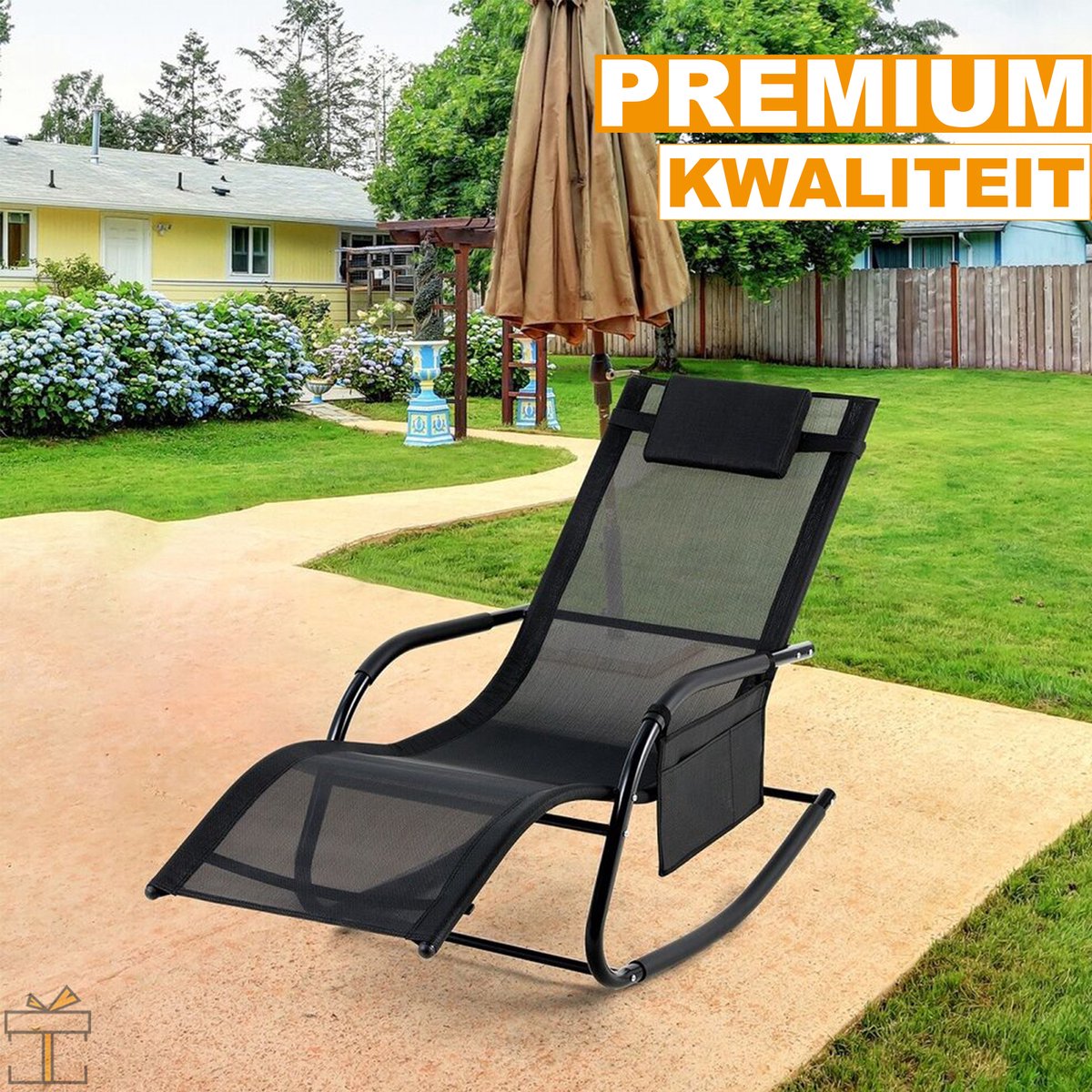 Happyment Ligstoel deluxe - Zonnebed - Strandstoel - Ligbed tuin - Zwart - Tuinstoelen