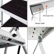 Opvouwbare Opstapkruk - 2-4 Stappen Ladder - Draagbare Trapladder - Antislip Voeten - Binnen & Buiten - Thuiskantoor
