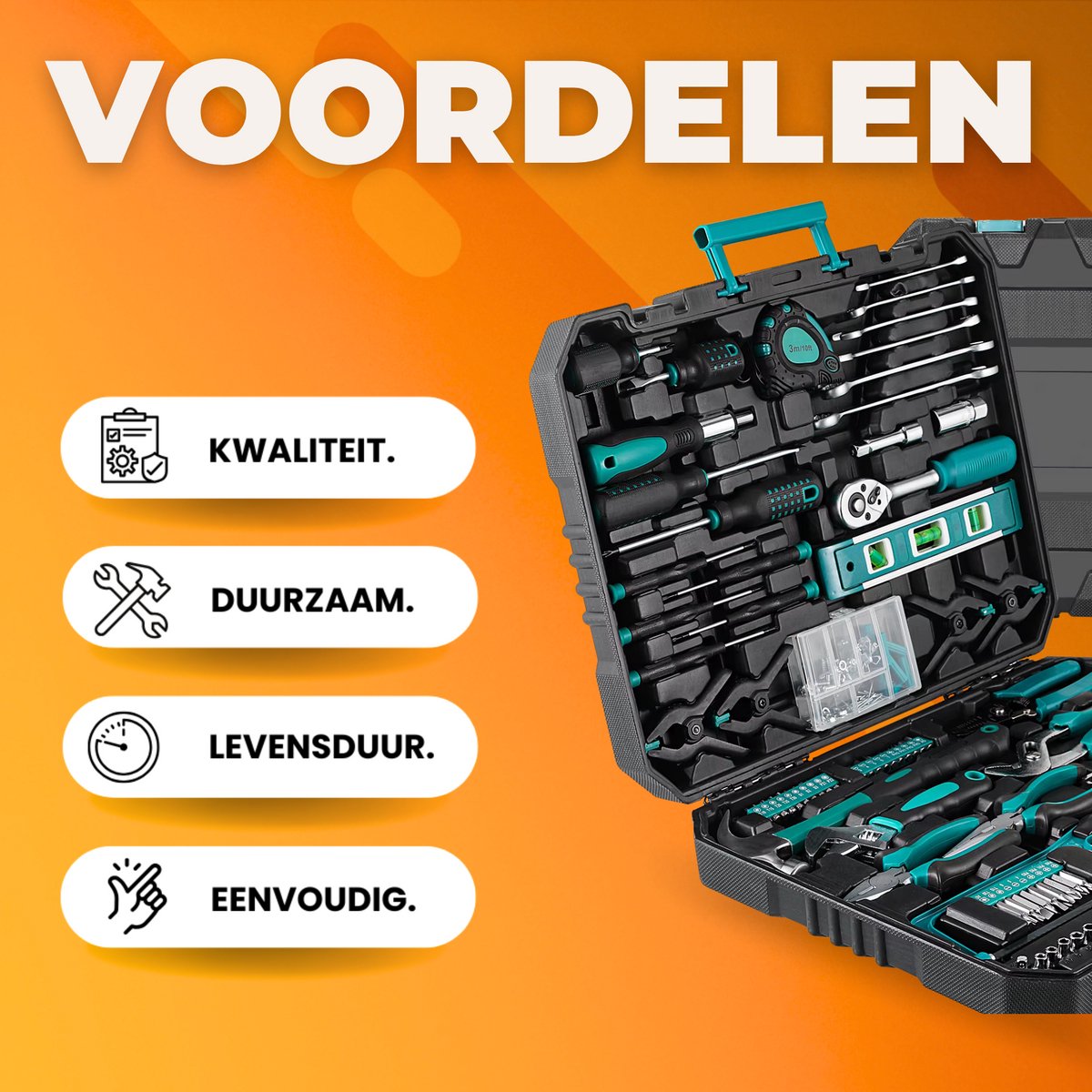 Gereedschapset - 198-delige - Gereedschapskoffer gevuld - Gereedschapstas - Gereedschapskist - Voor Thuis en autoreparatie - Handgereedschapset met rateldop en schroevendraaierset - Groen