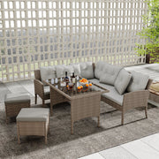 Tuinmeubelset - Loungeset - Tuinlounge - Lounge Set voor 7 Personen - Inclusief Sofa, Tafel, Kruk en Wasbare Kussens